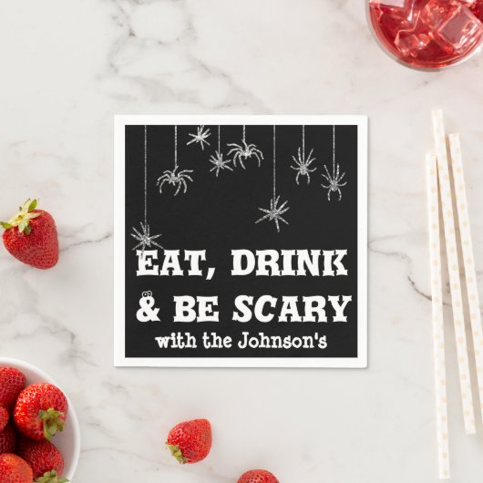 Eet Drink Wees eng hangende spin Halloween zwart Servet (Insitu)