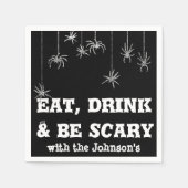 Eet Drink Wees eng hangende spin Halloween zwart Servet (Voorkant)