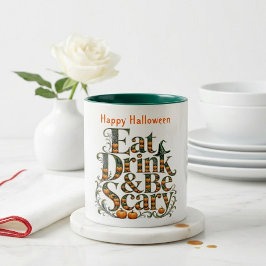 Eet, drink & wees eng modern typografie Halloween Tweekleurige Koffiemok
