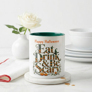 Eet, drink & wees eng modern typografie Halloween Tweekleurige Koffiemok
