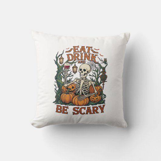 Eet Drink Wees Eng Skelet Halloween Pompoenen_1 Kussen (Voorkant)