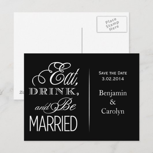 Eet, Drink, Wees Getrouwd Aankondigingskaart (Voorkant / Achterkant)