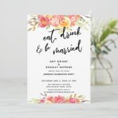 Eet, Drink & Wees Getrouwd Bloemige Bruiloftsrecep Kaart (Staand voorkant)