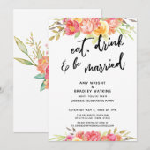 Eet, Drink & Wees Getrouwd Bloemige Huwelijksrecep Kaart (Voorkant / Achterkant)