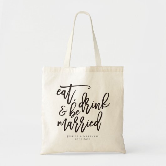 Eet, drink & wees getrouwd kalligrafie bruiloft tote bag (Voorkant)