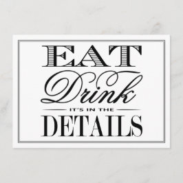 Eet, Drink & Wees Getrouwd Modern Zwart/Wit Huweli Informatiekaartje
