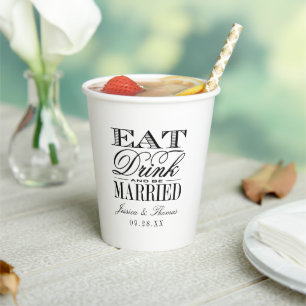 Eet, Drink & Wees Getrouwd! Moderne Bruiloft Papieren Bekers