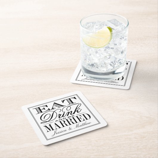 Eet, Drink & Wees Getrouwd Moderne Trouwdag Kartonnen Onderzetters (Insitu)