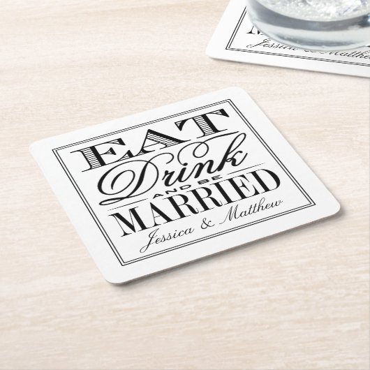 Eet, Drink & Wees Getrouwd Moderne Trouwdag Kartonnen Onderzetters (Schuin)