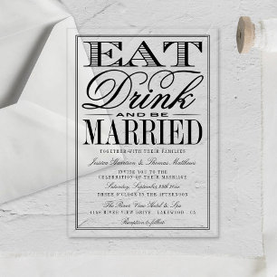 Eet, Drink & Wees Getrouwd Moderne Typografie Trou Acryl Uitnodigingen