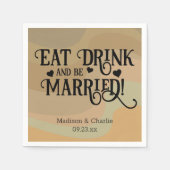 Eet Drink & Wees getrouwd Tan Retro Swirls Bruilof Servet (Voorkant)