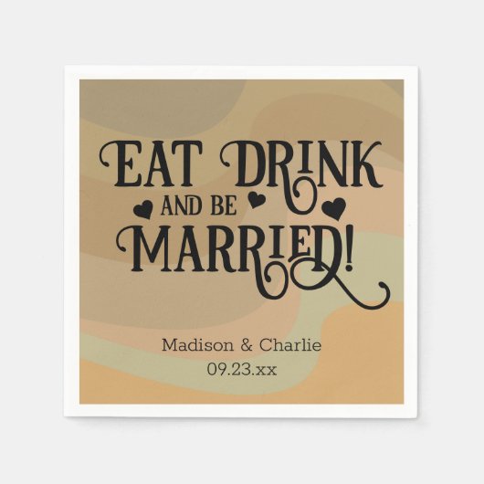 Eet Drink & Wees getrouwd Tan Retro Swirls Bruilof Servet (Voorkant)