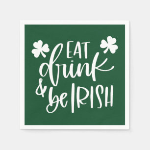 Eet Drink Wees Iers Groen Tekst Ontwerp Feest Servet