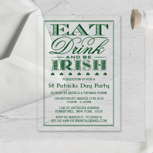 Eet, Drink & Wees Iers St. Patrick's Dag Acryl Uitnodigingen