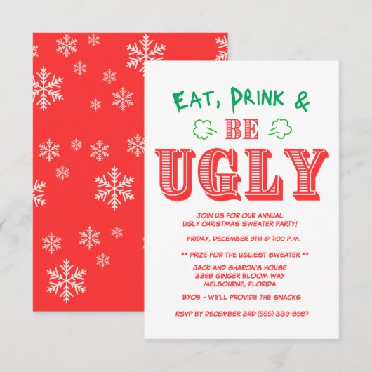 Eet, Drink & wees Lelijk Sweater Kerstfeest Kaart (Voorkant / Achterkant)