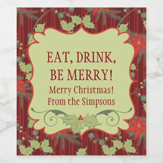 Eet, Drink, wees lief! Vroegere kerstwijn-etikette Wijn Etiket (Enkel label)