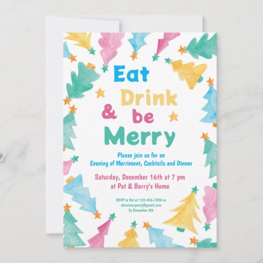 Eet Drink & wees Merry Party Uitnodiging Sjabloon (Voorkant)