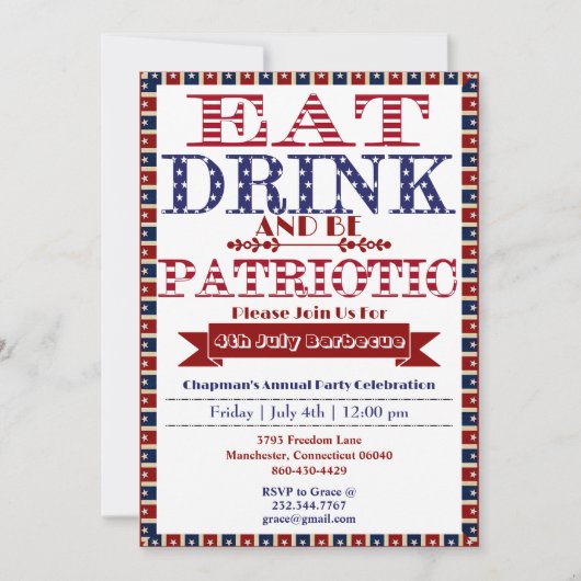 Eet Drink & Wees Patriottisch 4 juli Barbecue Part Kaart (Voorkant)