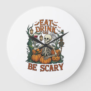 Eet Drink Wees Schrikwekkend Skelet Halloween Pomp Grote Klok