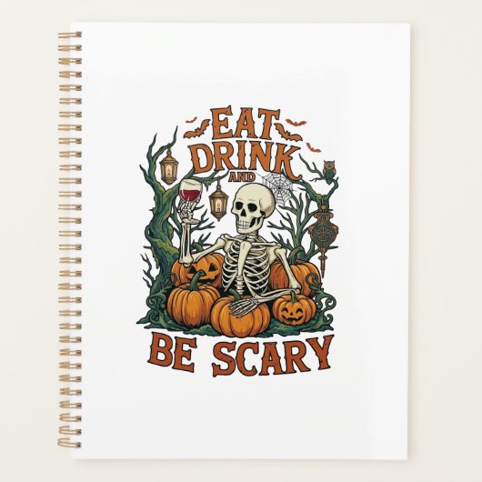 Eet Drink Wees Schrikwekkend Skelet Halloween Pomp Planner (Voorkant)