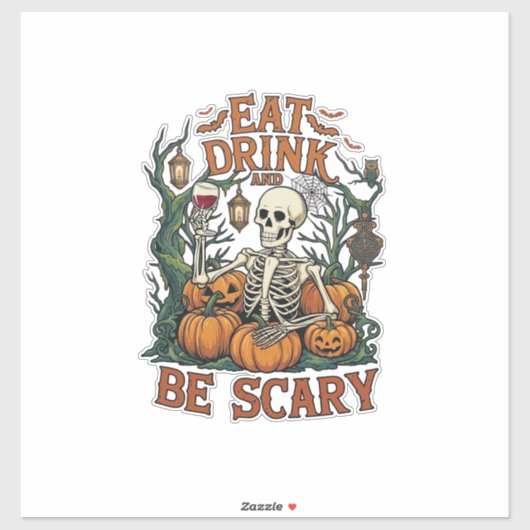 Eet Drink Wees Schrikwekkend Skelet Halloween Pomp Sticker (Vel)