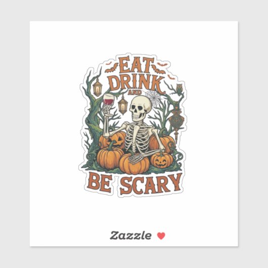 Eet Drink Wees Schrikwekkend Skelet Halloween Pomp Sticker (Vel)
