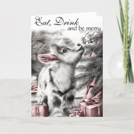 Eet Drink Wees vrolijk - Baby Goat Christmas Feestdagen Kaart