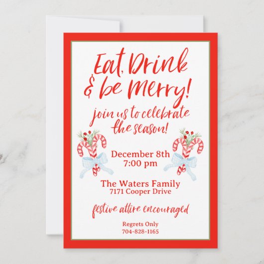 Eet Drink & wees vrolijk - Candy Cane Christmas Pa Kaart (Voorkant)