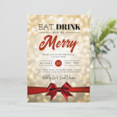 Eet, Drink Wees vrolijk Gold Bokeh Vakantie Xmas B Kaart (Staand voorkant)