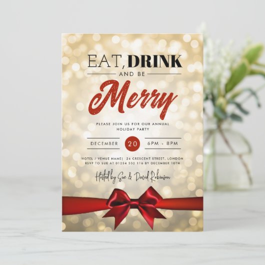 Eet, Drink Wees vrolijk Gold Bokeh Vakantie Xmas B Kaart (Staand voorkant)