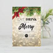 Eet, Drink Wees vrolijk Gold Pine Lights Vakantie  Kaart (Staand voorkant)