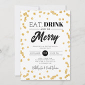Eet, Drink Wees vrolijk Gouden Glitter Vakantie Xm Kaart (Voorkant)