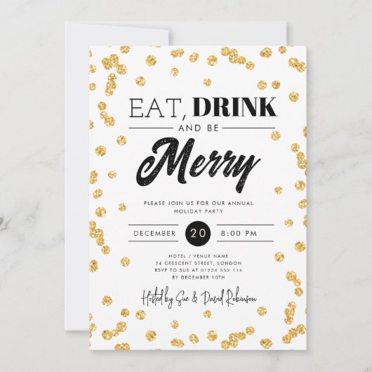 Eet, Drink Wees vrolijk Gouden Glitter Vakantie Xm Kaart (Voorkant)