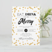 Eet, Drink Wees vrolijk Gouden Glitter Vakantie Xm Kaart (Staand voorkant)