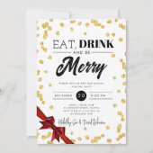 Eet, Drink Wees vrolijk Gouden Glitter Xmas Lint Kaart (Voorkant)