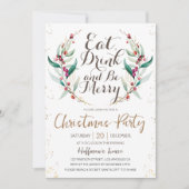 Eet Drink & wees vrolijk | Gouden krans Kerstfeest Kaart (Voorkant)