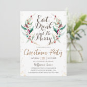 Eet Drink & wees vrolijk | Gouden krans Kerstfeest Kaart (Staand voorkant)