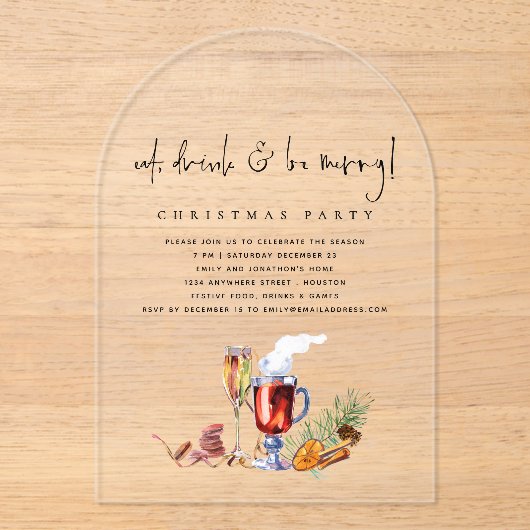 Eet Drink Wees vrolijk Kerst Acryl Acryl Uitnodigingen (Voorkant)