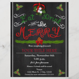 EET DRINK WEES VROLIJK Kerst Krijtfeest Flyer