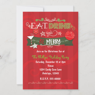 EET, DRINK & WEES VROLIJK Kerst uitnodigingen