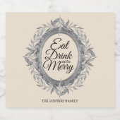 Eet Drink Wees Vrolijk Kerst Zilveren Bladeren Kra Bier Etiket (Enkel label)