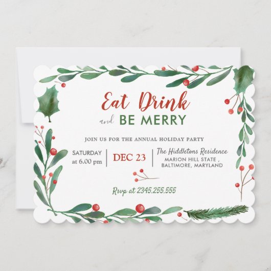Eet Drink wees vrolijk | kerstdiner Kaart (Voorkant)