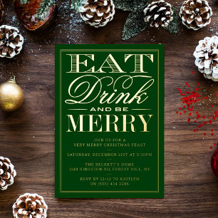 Eet, drink & wees vrolijk Kerstfeest Echt Folie Uitnodiging