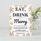 Eet Drink Wees vrolijk Kerstfeest Gouden Sneeuwvlo Kaart (Staand voorkant)