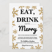 Eet Drink Wees vrolijk Kerstfeest Gouden Sneeuwvlo Kaart (Voorkant / Achterkant)