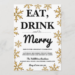 Eet Drink Wees vrolijk Kerstfeest Gouden Sneeuwvlo Kaart