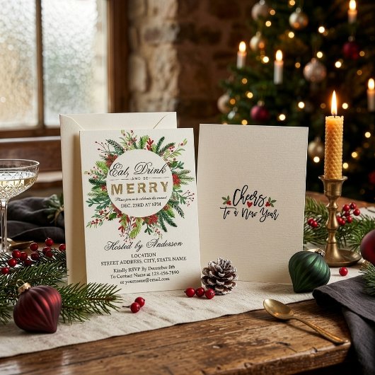 Eet, drink & wees vrolijk kerstfeest uitnodiging