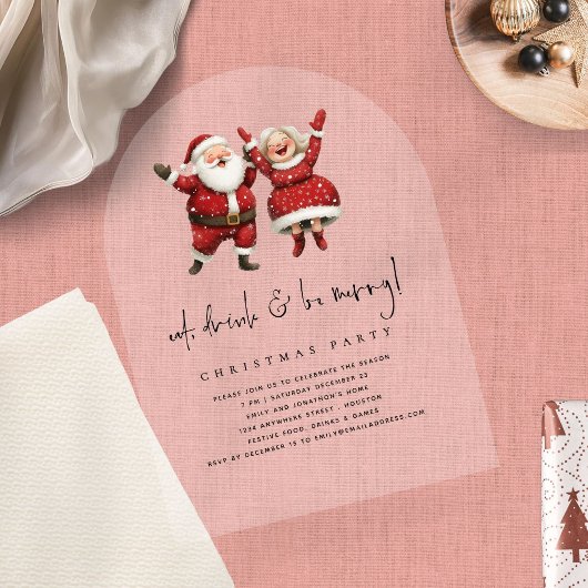 Eet Drink Wees vrolijk Kerstman Mevrouw Claus Kers Acryl Uitnodigingen