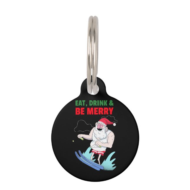 Eet, Drink & Wees Vrolijk Kerstmis Huisdierpenning (Voorkant)