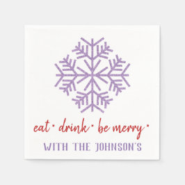 Eet Drink Wees vrolijk Paarse rode witte sneeuwvlo Servet